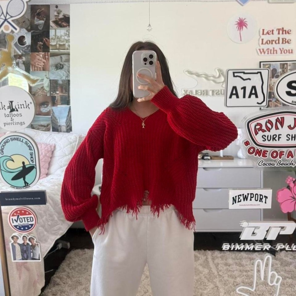 knitted distressed cropped sweater